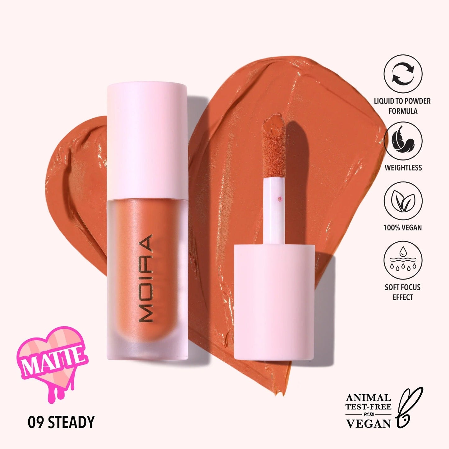 Rubor liquido LOVE STEADY, marca MOIRA