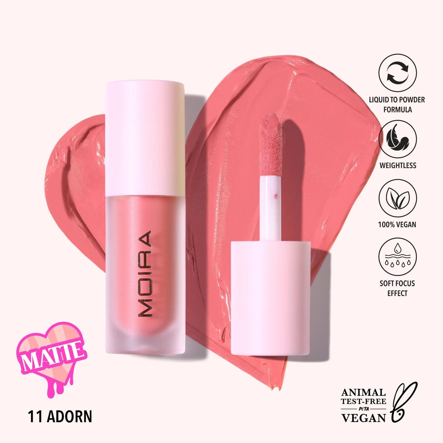 Rubor liquido LOVE STEADY, marca MOIRA