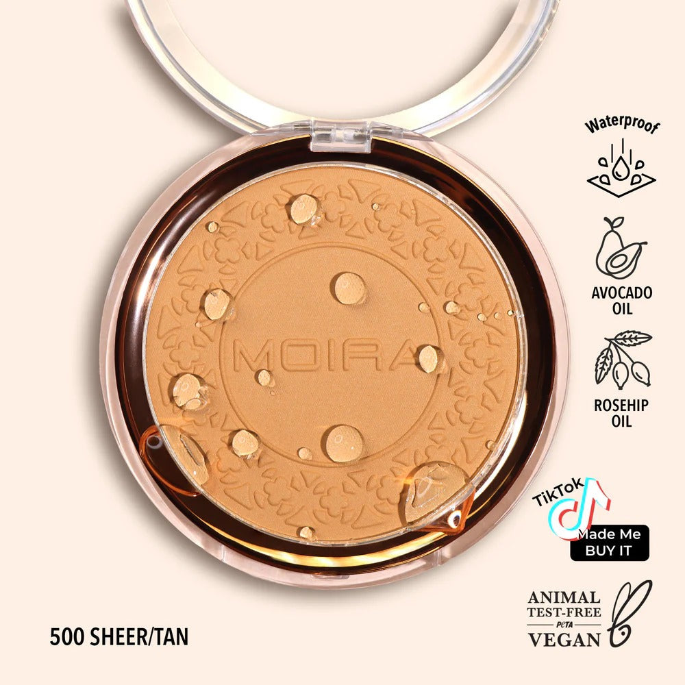 Polvo compacto contra agua, marca MOIRA