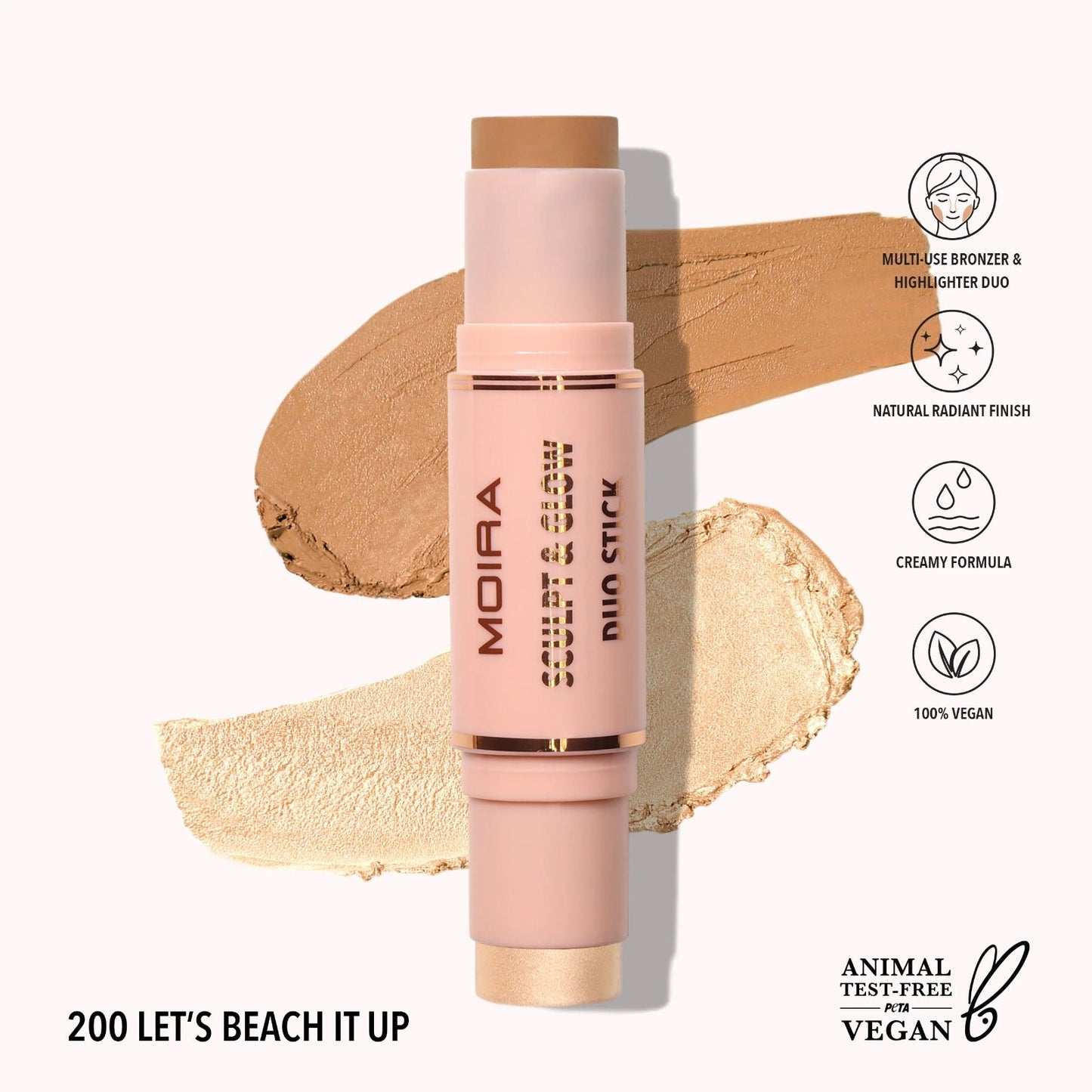 Barra de contorno, 2 en 1, bronceador e iluminador, marca MOIRA