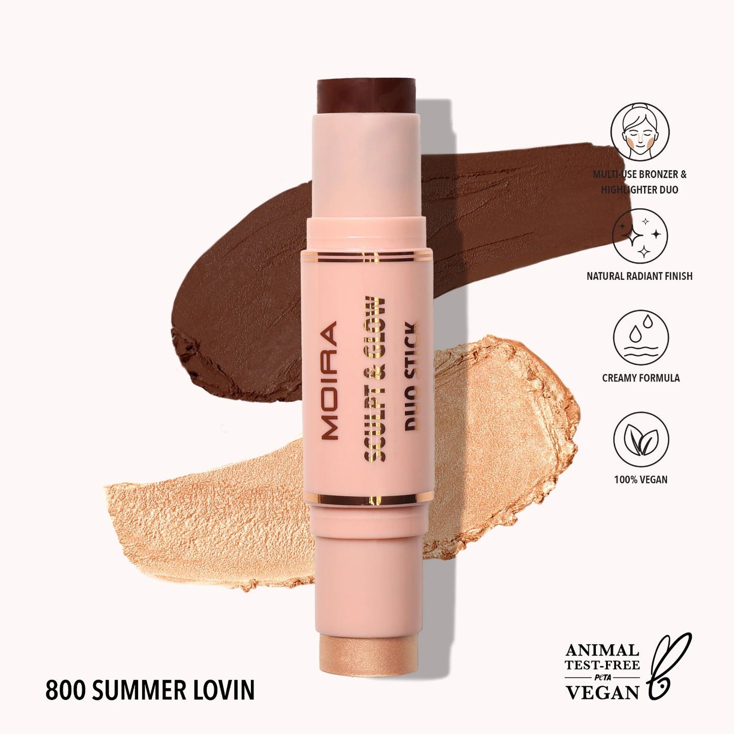 Barra de contorno, 2 en 1, bronceador e iluminador, marca MOIRA