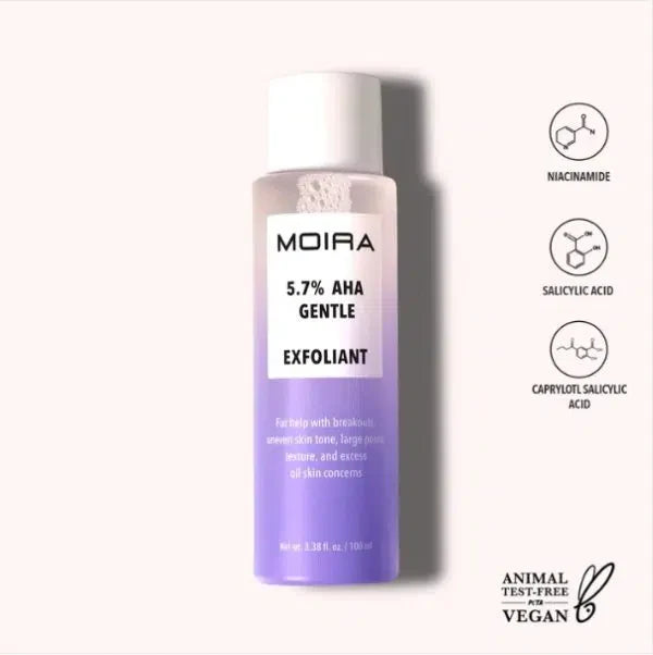 Exfoliante SUAVE, AHA, con Acido salicilico, Acido Glicolico y Niacinamida, marca MOIRA