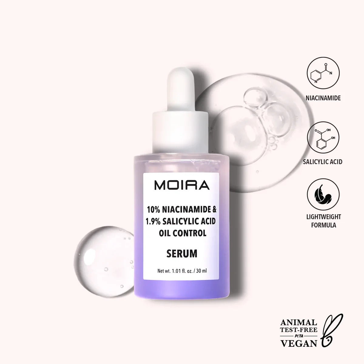 Serum SUAVE, AHA, con Acido salicilico, Acido Glicolico y Niacinamida, control pieles grasas, marca MOIRA