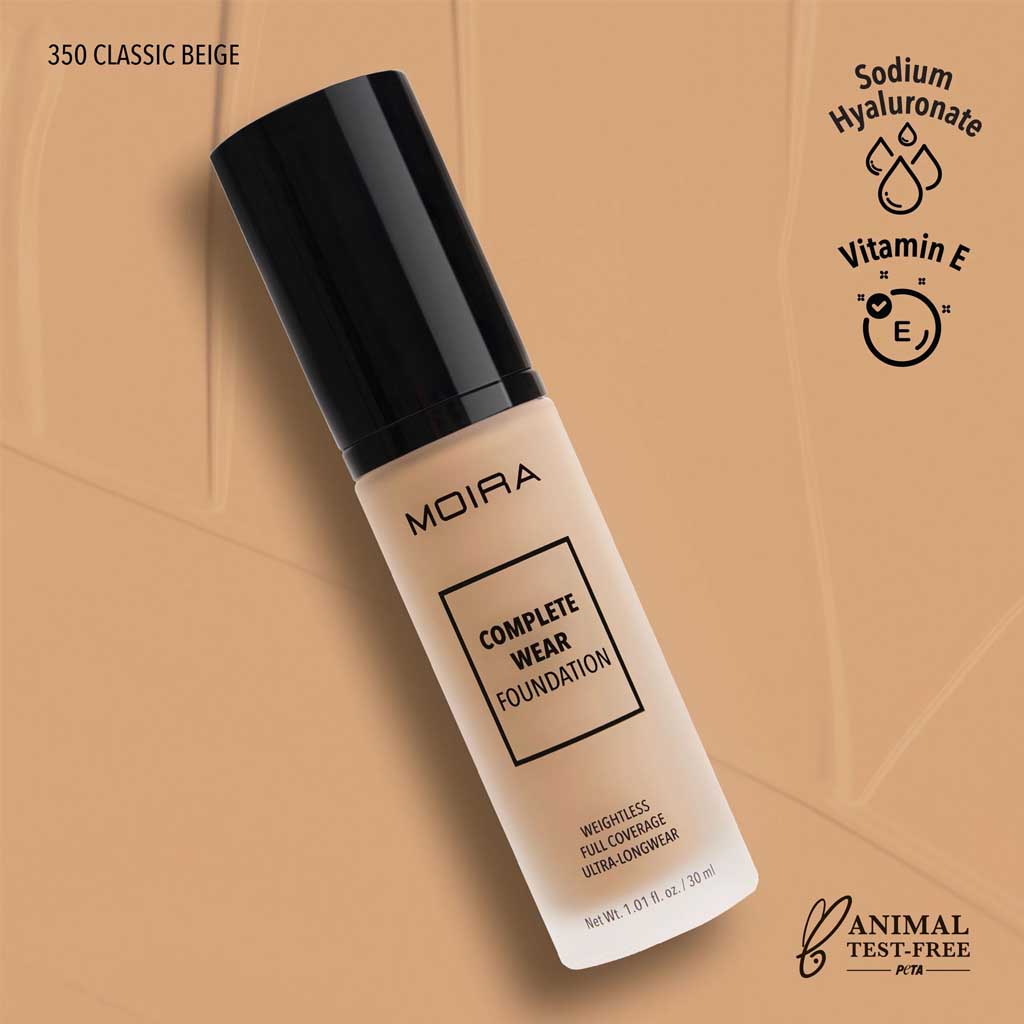 Base de maquillaje con cobertura alta, de larga duración, colección Complete Wear Foundation, marca MOIRA