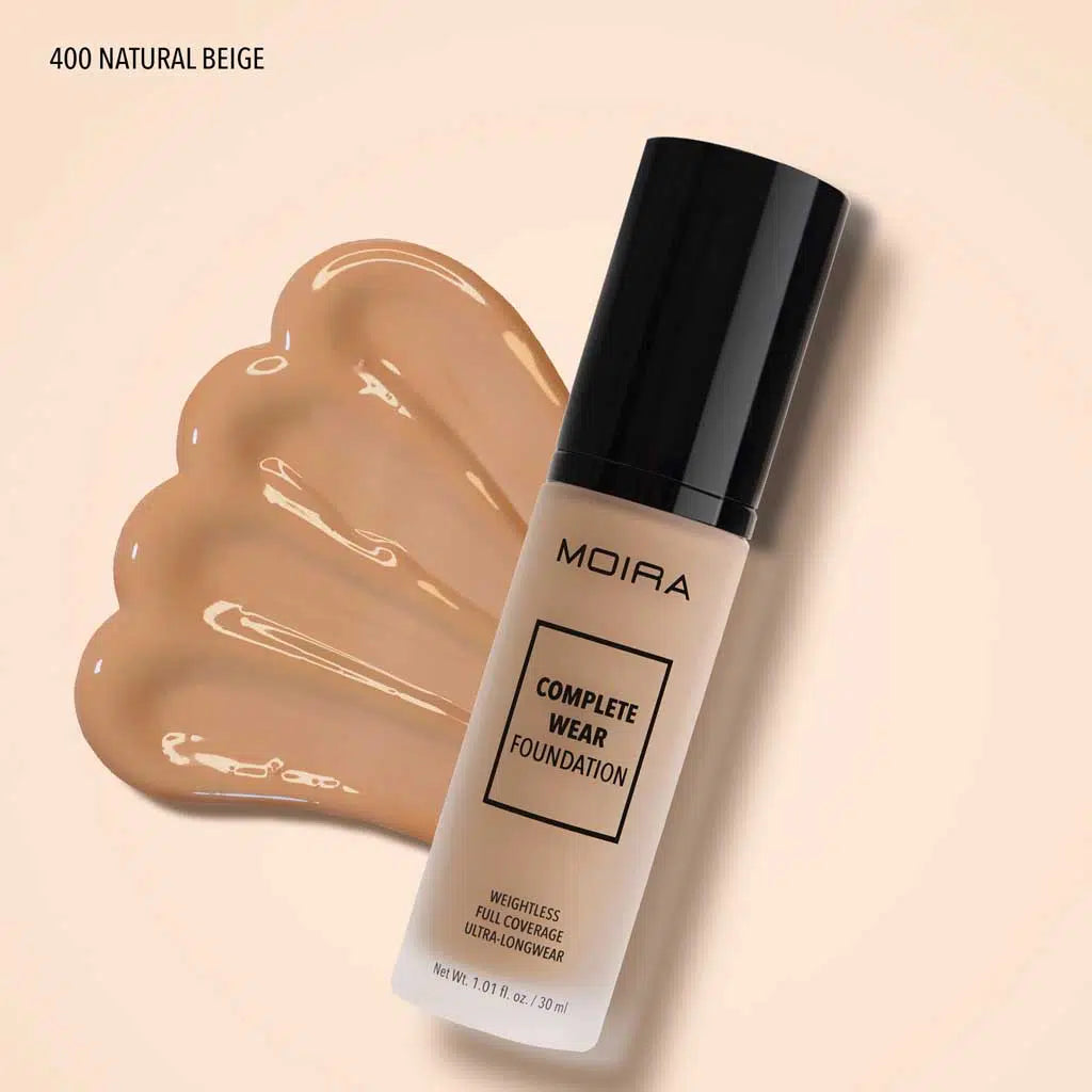 Base de maquillaje con cobertura alta, de larga duración, colección Complete Wear Foundation, marca MOIRA