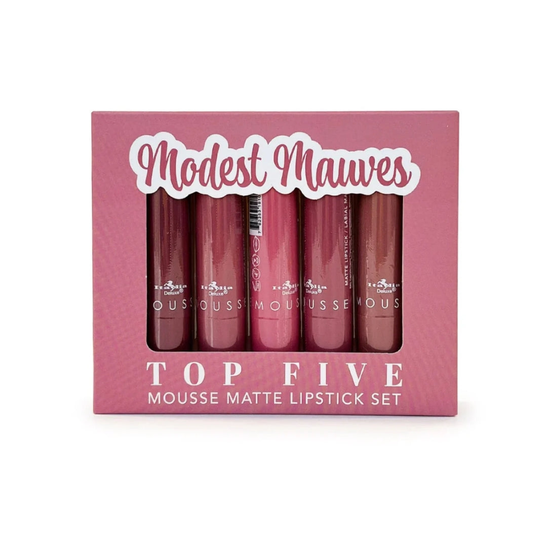 Set de 5 labiales MODEST MAUVES, marca Italia Deluxe