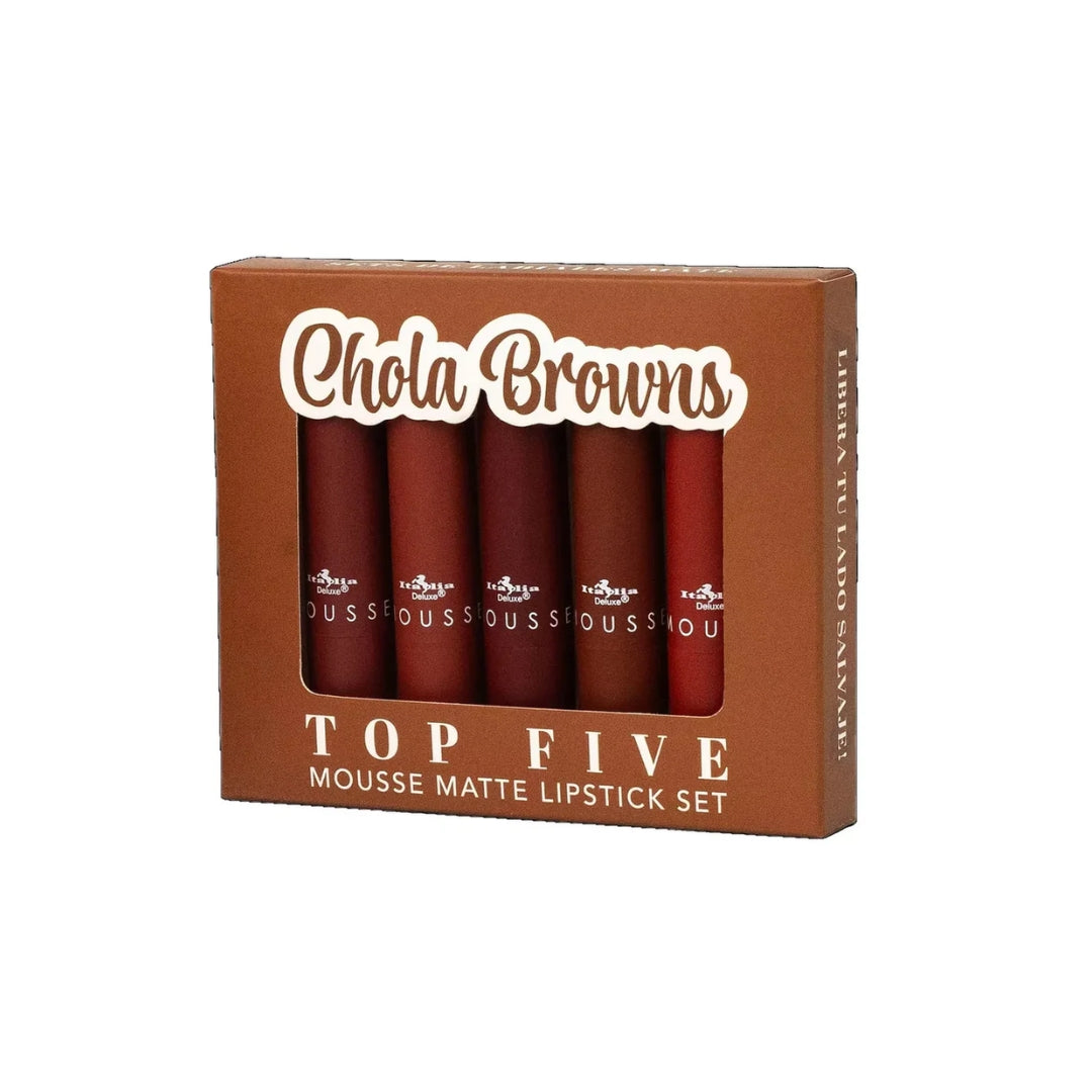 Set de 5 labiales CHOLA BROWNS, marca Italia Deluxe