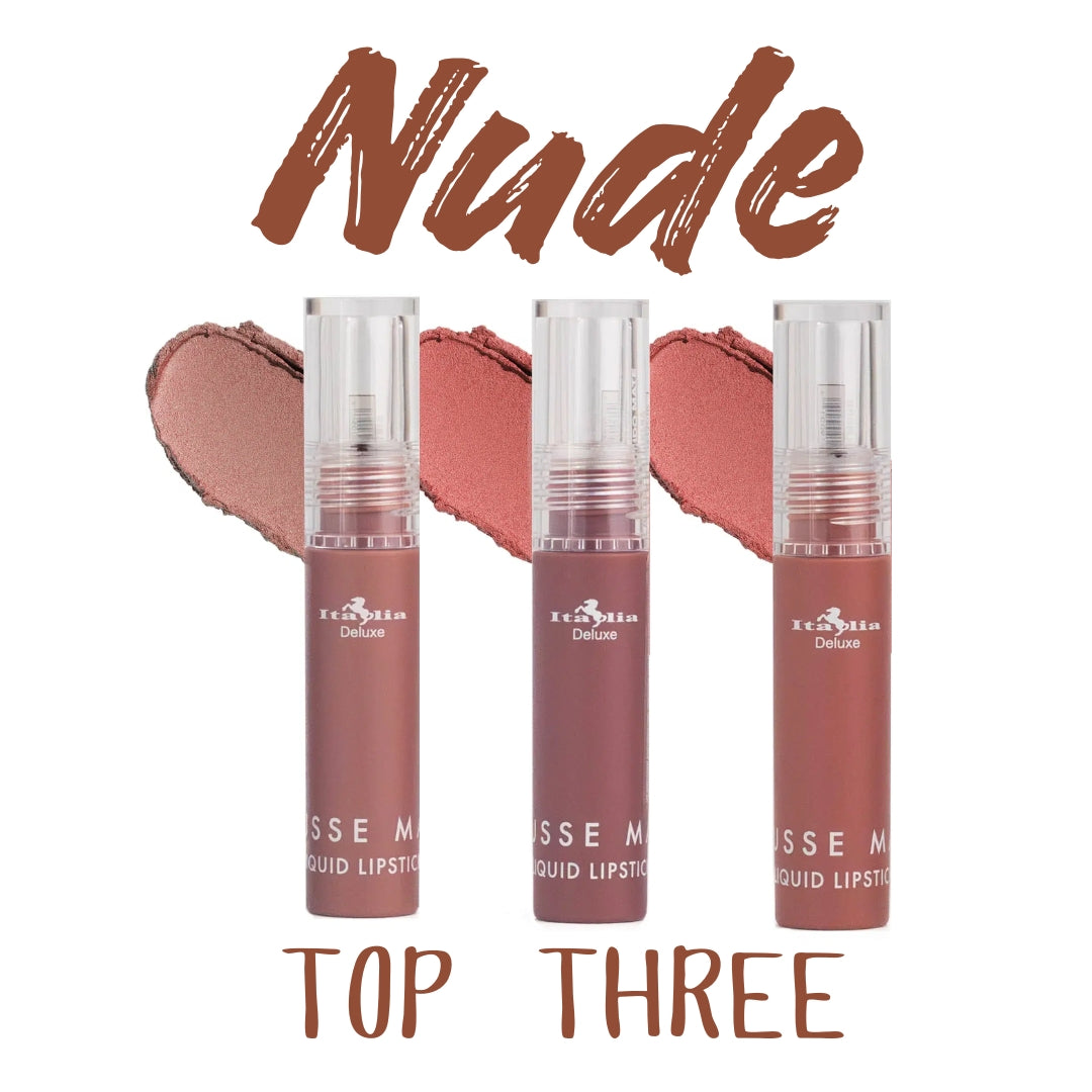 Labial liquido mate de larga duracion, tonos NUDE marca ITALIA DELUXE