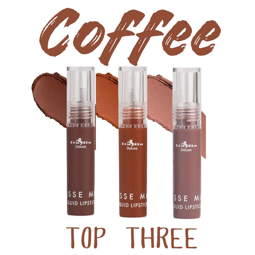 Labial liquido mate de larga duracion, tonos COFFEE marca ITALIA DELUXE