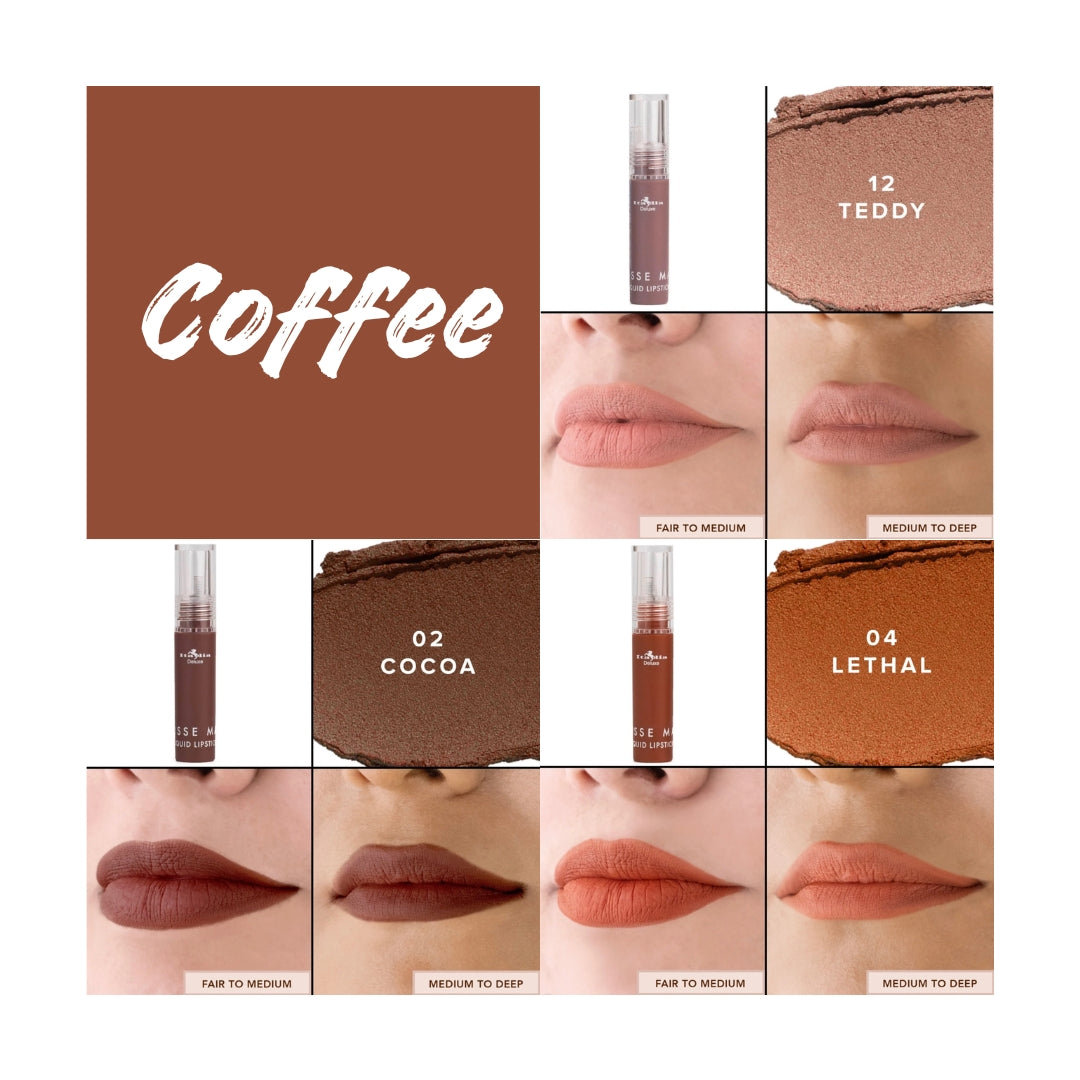 Labial liquido mate de larga duracion, tonos COFFEE marca ITALIA DELUXE