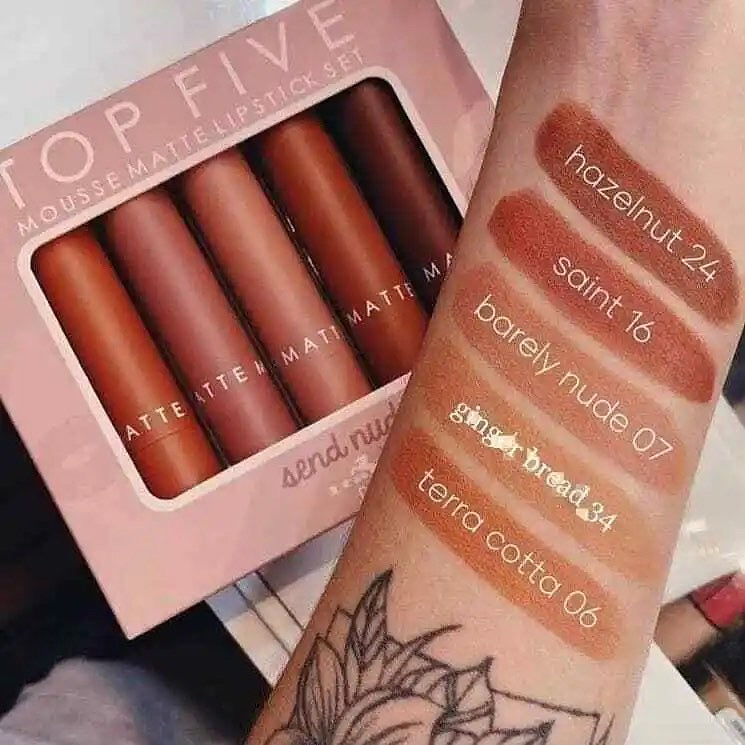 Set de 5 labiales SEND NUDES, marca Italia Deluxe