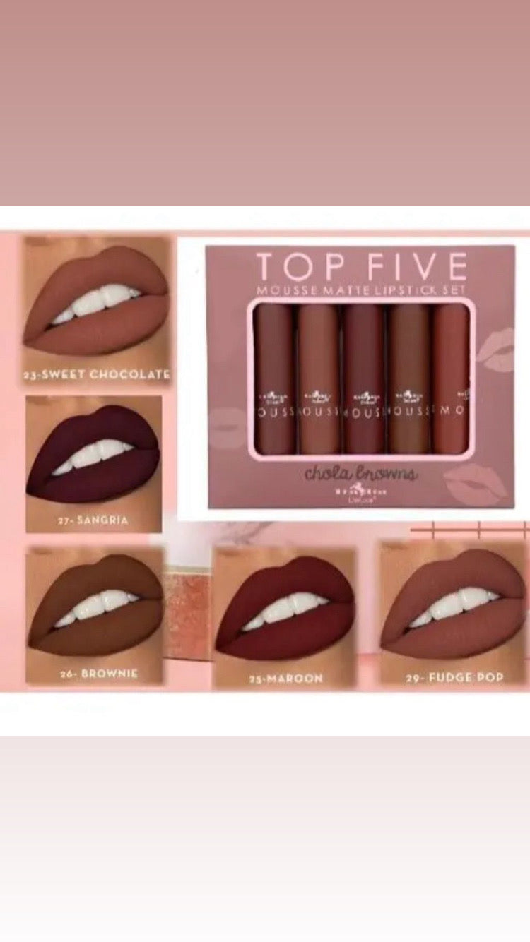 Set de 5 labiales CHOLA BROWNS, marca Italia Deluxe