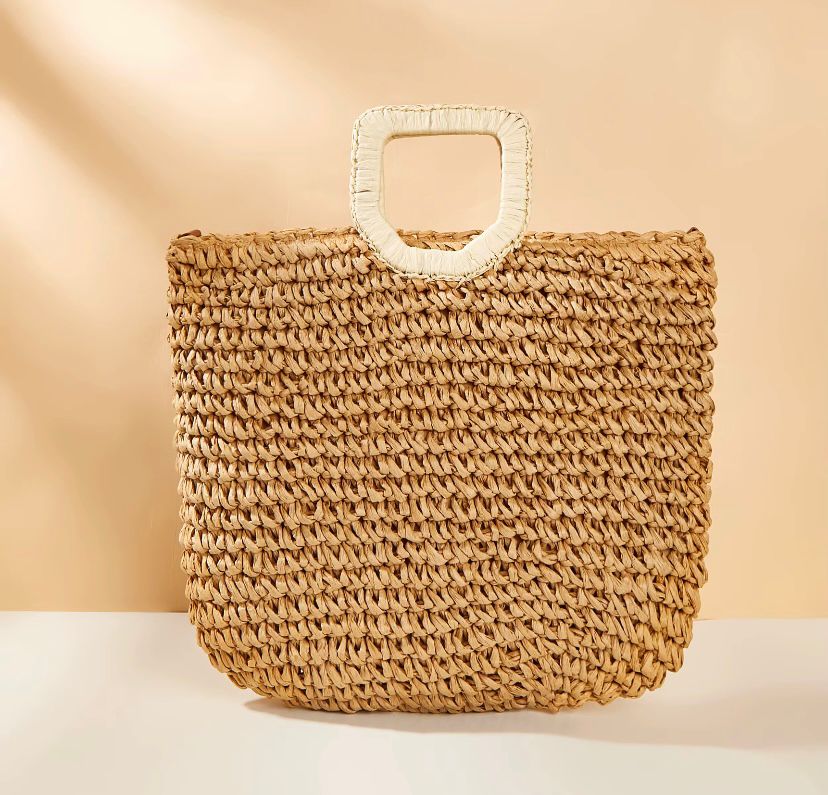 Bolso de paja de mimbre Bohemio tejido a mano, ideal para playa y verano.