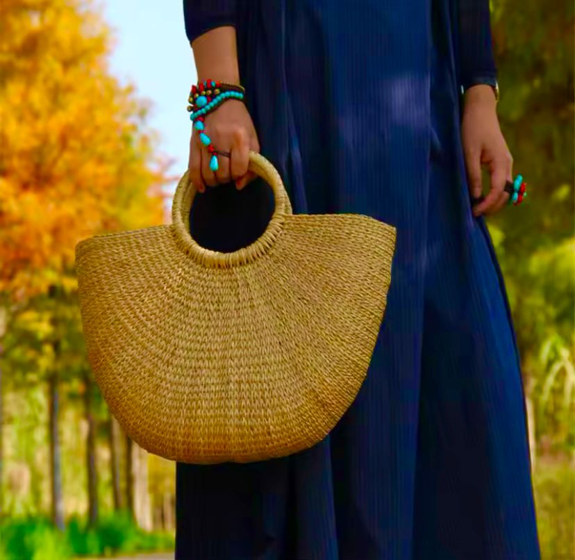 Bolso de paja tejido estilo retro, perfecto para compras, viajes o playa.