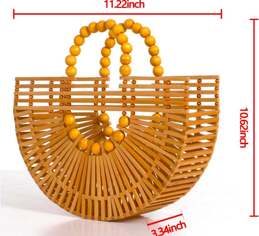 Bolso tote de bambú hecho a mano con cuentas de madera, ideal para la playa, fiestas y viajes en verano