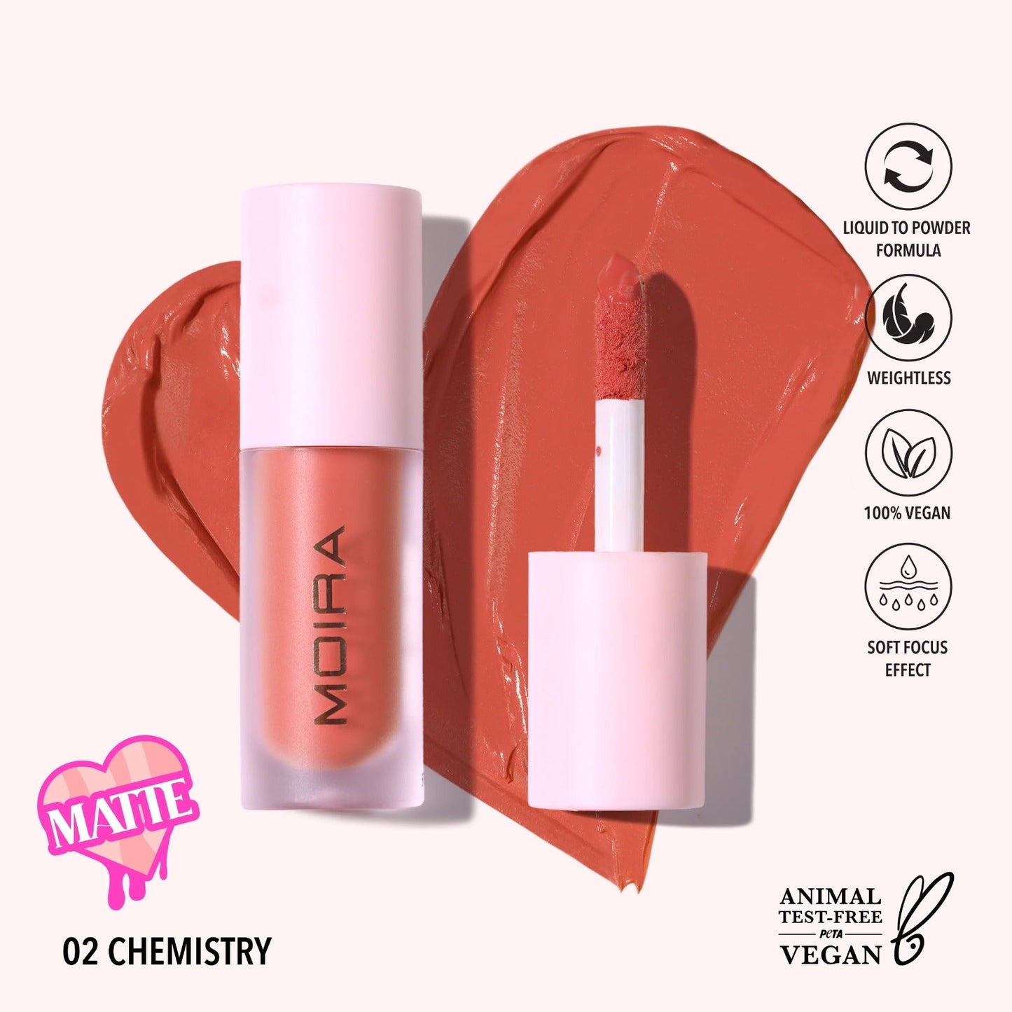 Rubor liquido LOVE STEADY, marca MOIRA