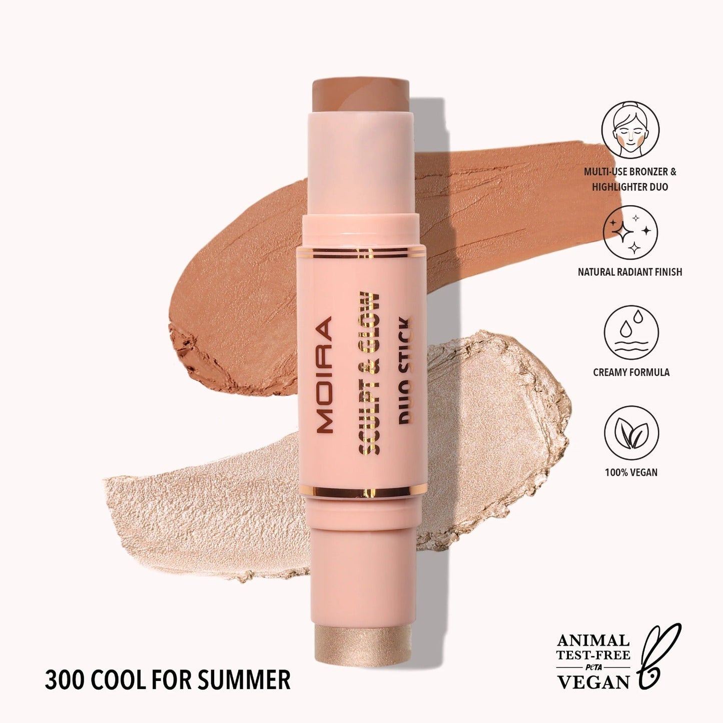Barra de contorno, 2 en 1, bronceador e iluminador, marca MOIRA