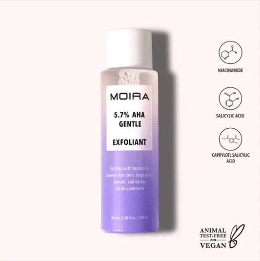 Exfoliante SUAVE, AHA, con Acido salicilico, Acido Glicolico y Niacinamida, marca MOIRA