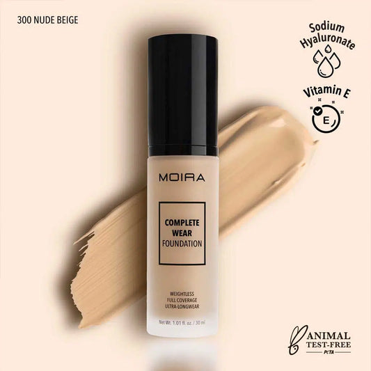 Base de maquillaje con cobertura alta, de larga duración, colección Complete Wear Foundation, marca MOIRA