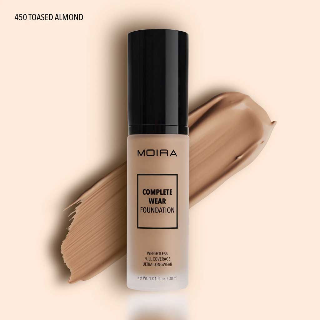 Base de maquillaje con cobertura alta, de larga duración, colección Complete Wear Foundation, marca MOIRA