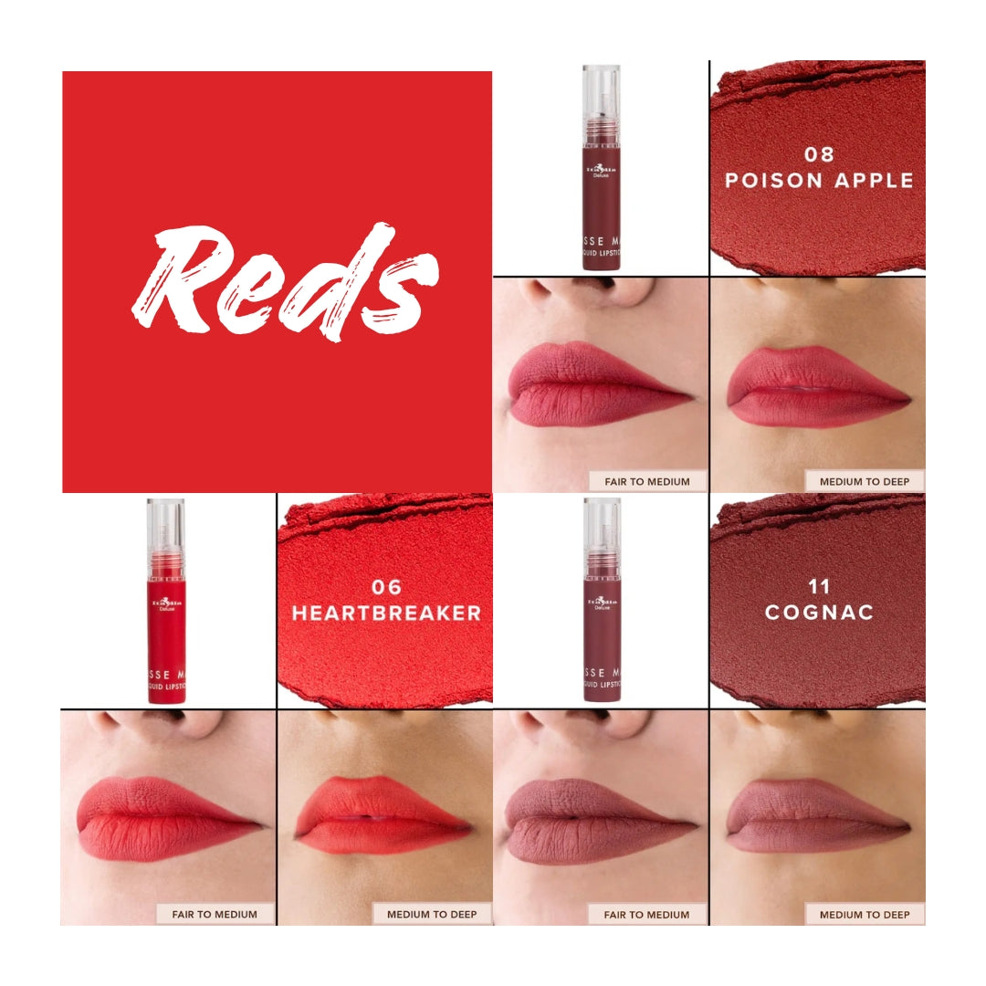 Labial liquido mate de larga duracion, tonos REDS marca ITALIA DELUXE